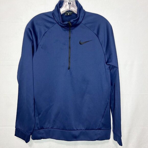 Nike Dri Fit Swoosh Mens M Long Sleeve Pullover 1/4 Zip Navy Athletic Sweater - Picture 1 of 5